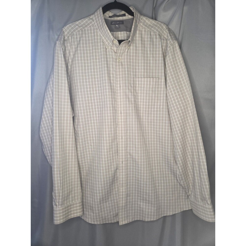 🇺🇸 Eddie Bauer Mens Shirt XL Grey Khaki White Classic Fit